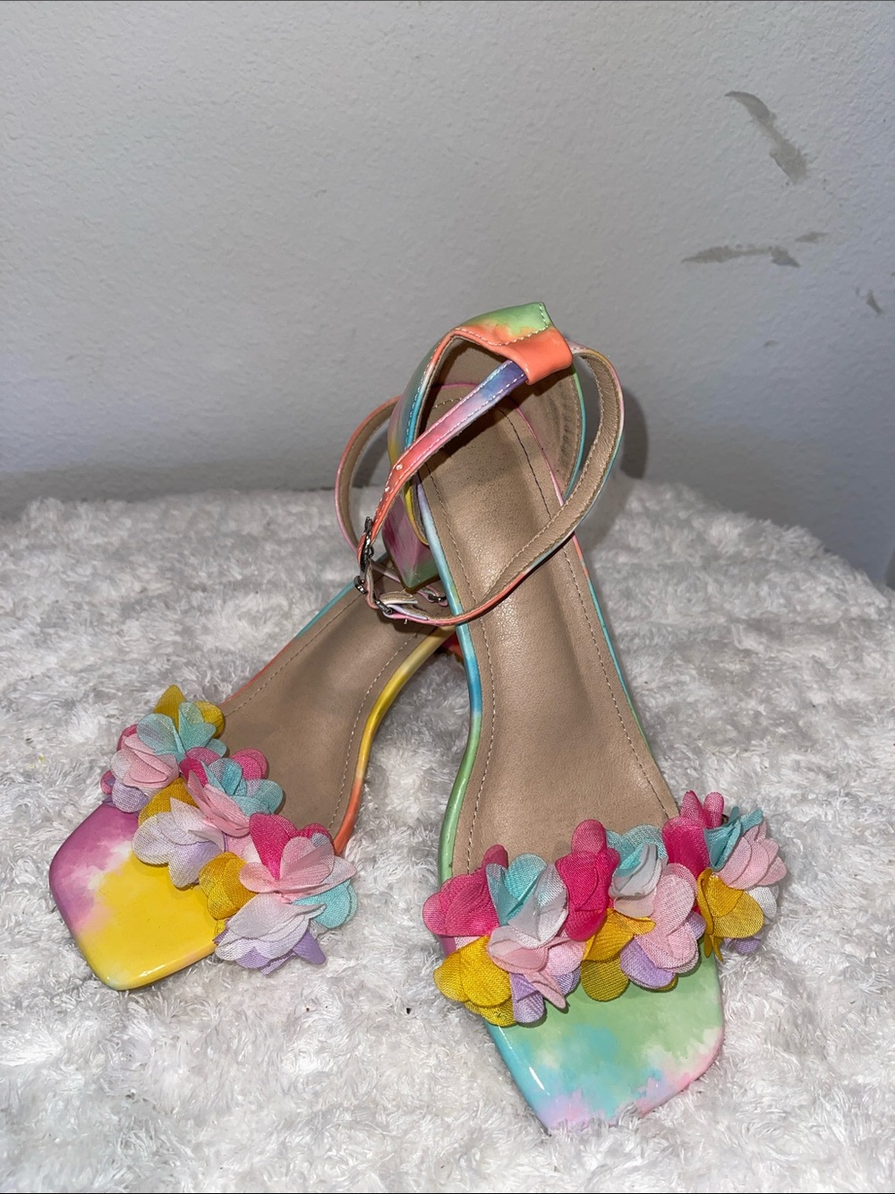 Colorful Floral Tie-Dye Ankle Strap Sandals - Multicolor